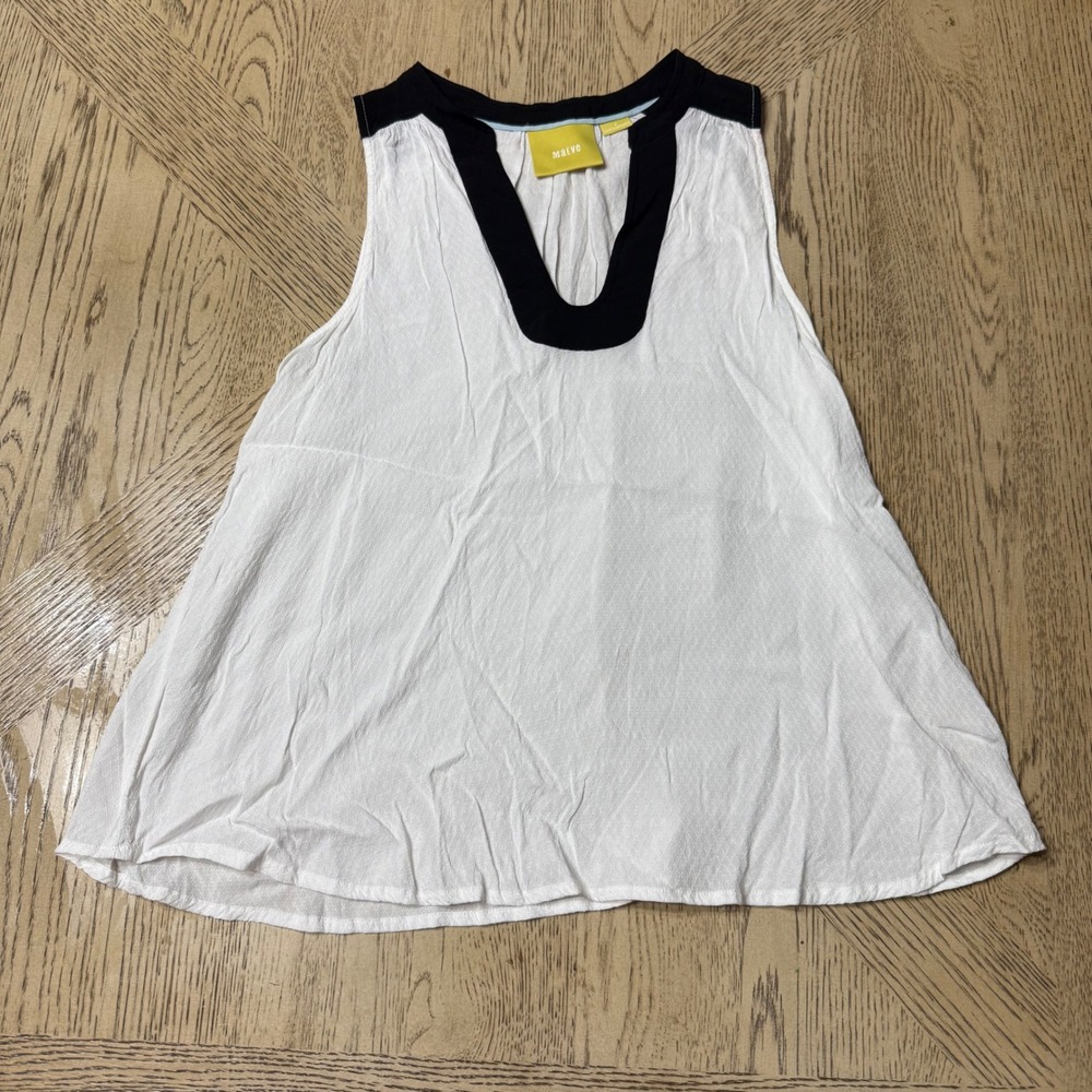 Maeve  Women's Size 8 White Black V‎ Neck Sleeveless Top Blouse Tank